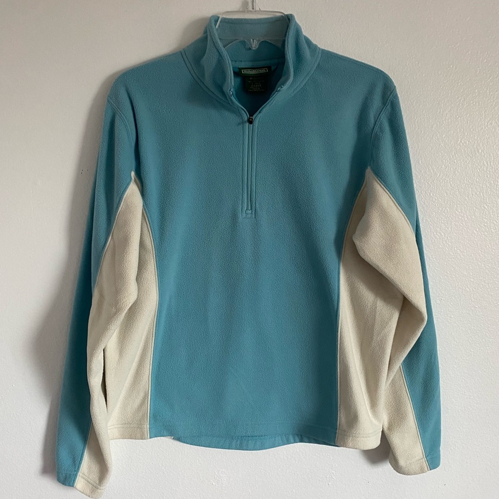 L.L. Bean 1/4 Zip Fleece Pullover Blue/Cream Colorblock Women’s Sz- Lg
